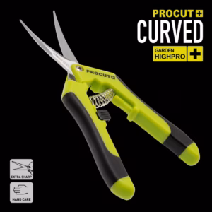 Kuvassa Garden HighPron laadukkaat Curved sadon siistimis sakset. Niiden ainutlaatuinen muotoilu tekee siistimisestä nopeaa ja helppoa.